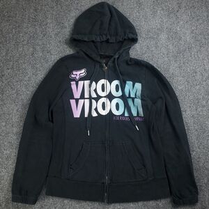 Fox Riders Company Hoodie Youth Large Zip Up Vintage Y2K Vroom Distressed Black